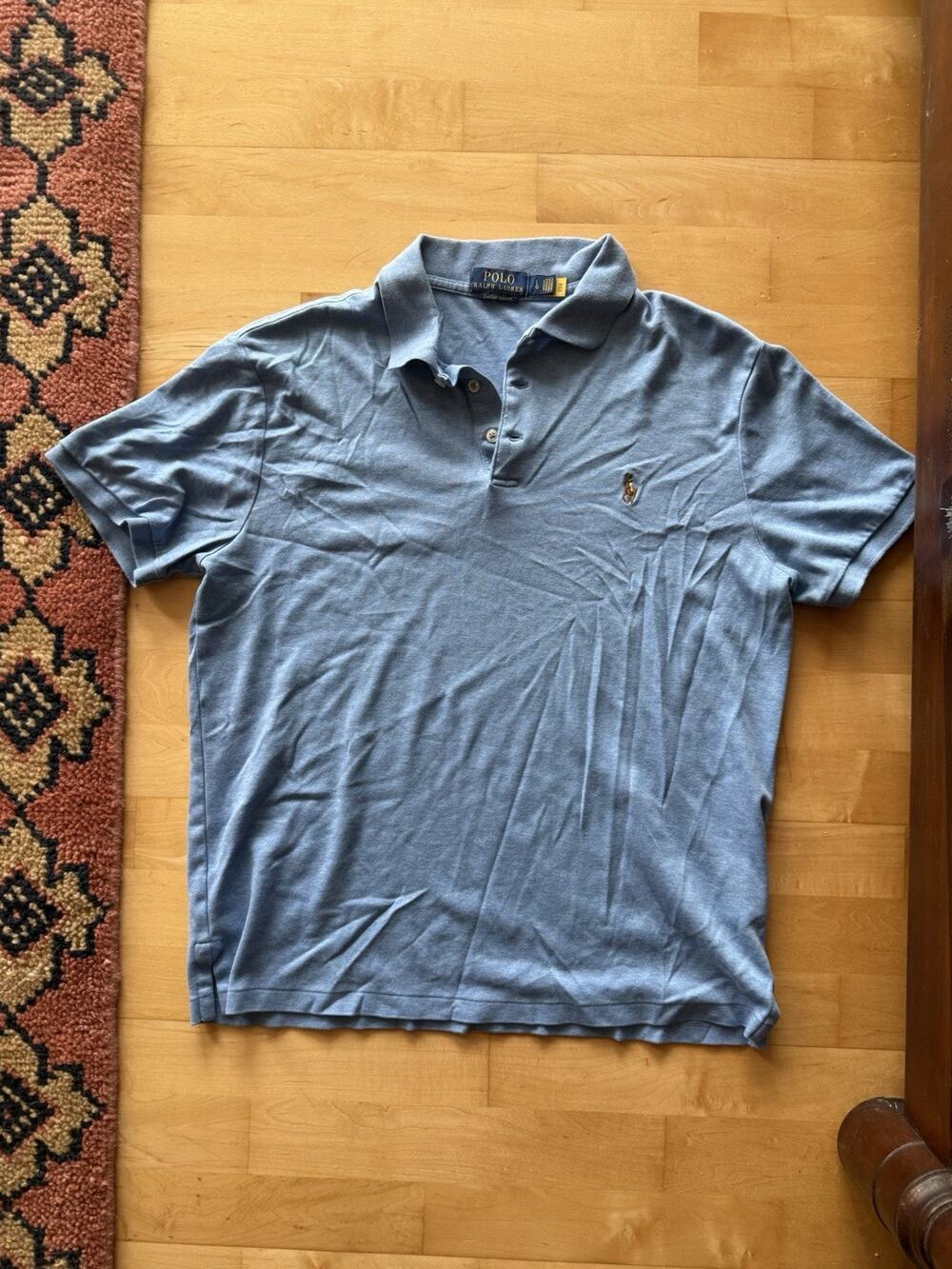 Polo Ralph Lauren Shirt Pony Blue Cotton Short Sleeve Polo Buttons Preppy L